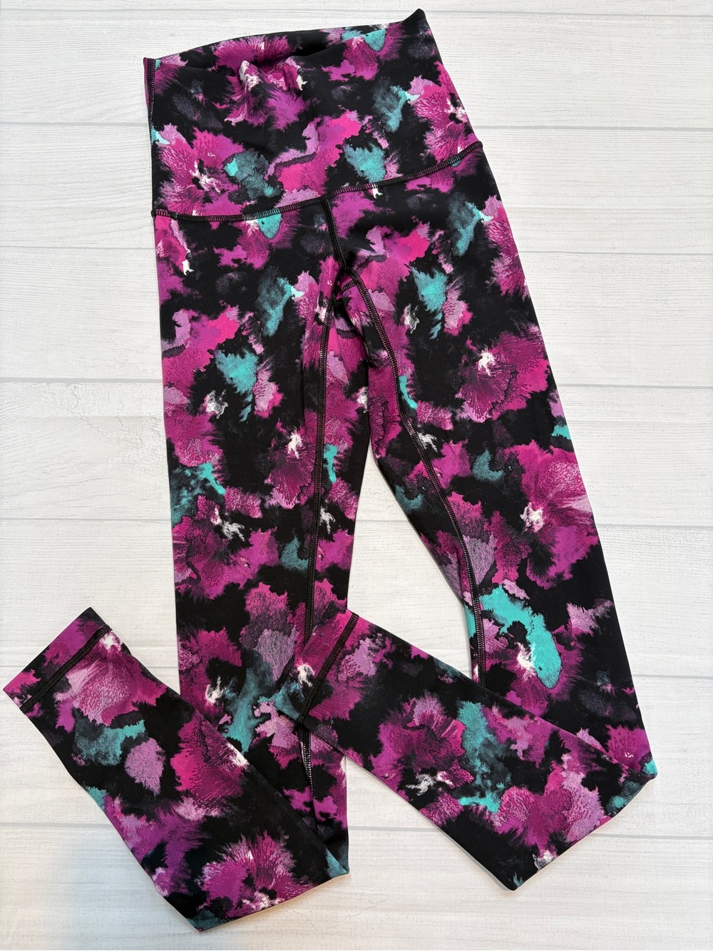 lululemon athletica Black and Purple Floral Print Leggings